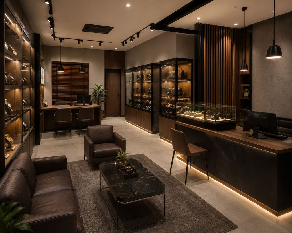 Mẫu 15: Văn phòng giao dịch Tài chính nhanh / Cầm đồ hiện đại (Luxury Pawn Shop)
