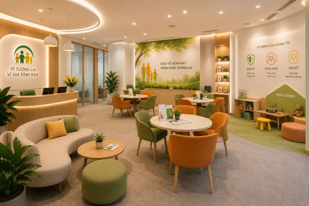 thiết kế nội thất văn phòng giao dịch Bảo hiểm nhân thọ