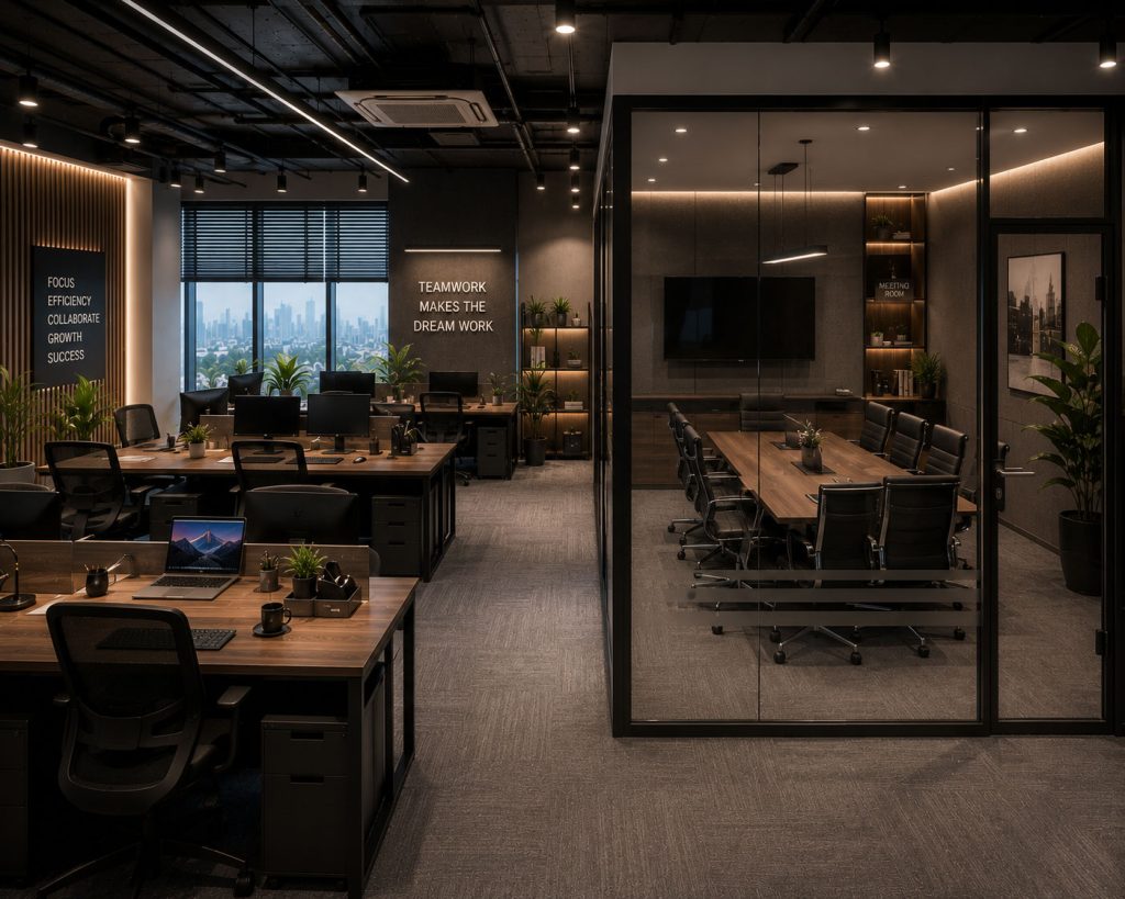Mẫu 12: Văn phòng 70m2 tối ưu phòng họp kính cách âm chuẩn mực
