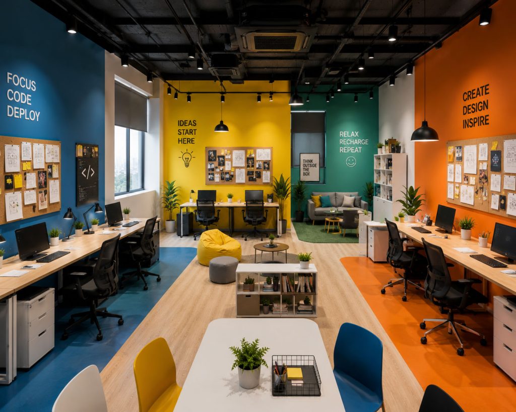 Mẫu 6: Văn phòng 70m2 phong cách Color Block cá tính mạnh