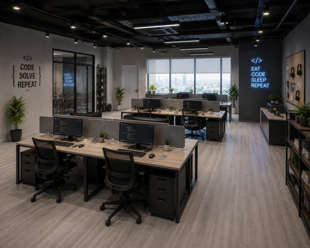 Văn phòng 70m2 tối ưu hóa góc code riêng tư bằng vách lửng tiêu âm