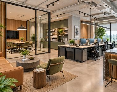mẫu thiết kế văn phòng 70m2 phong cách công nghiệp hiện đại